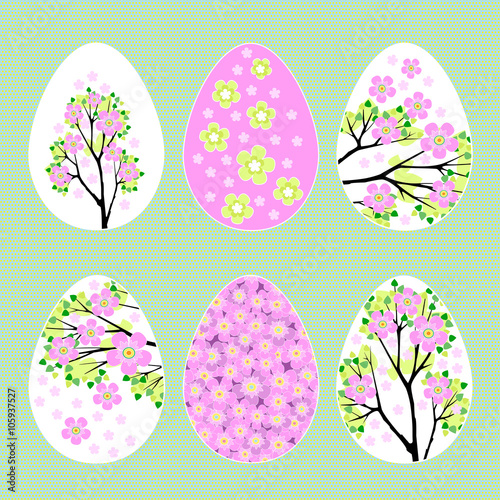 Easter eggs with spring flower pattern set vector illustration
