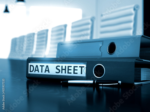 Data Sheet - Business Concept on Toned Background. Data Sheet - Binder on Black Desktop. Data Sheet. Business Concept on Blurred Background. 3D Render. photo