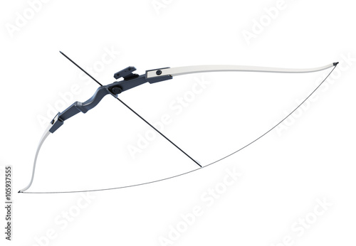 Bow with a tight bowstring isolated on white background. 3d render image.