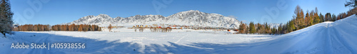 panoramic landscape of winter village road