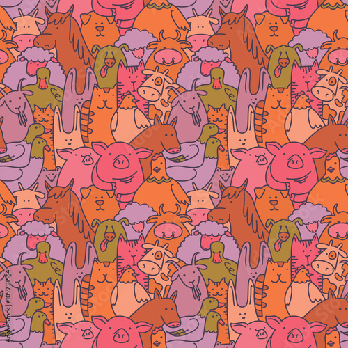  Vector farm animals seamless pattern. Livestock background