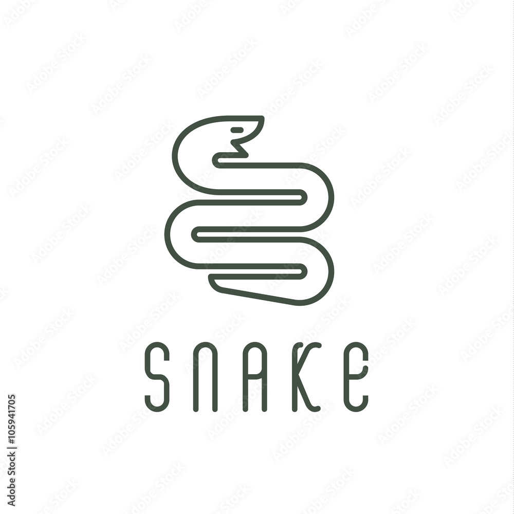 Snake with a linear trending flat style logo illustration