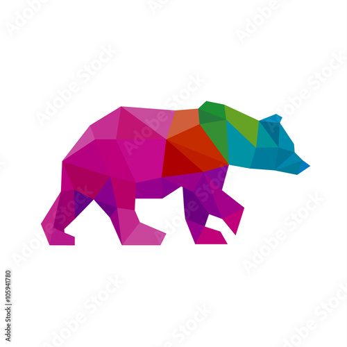 Bear color polygon rainbow in low poly style vector