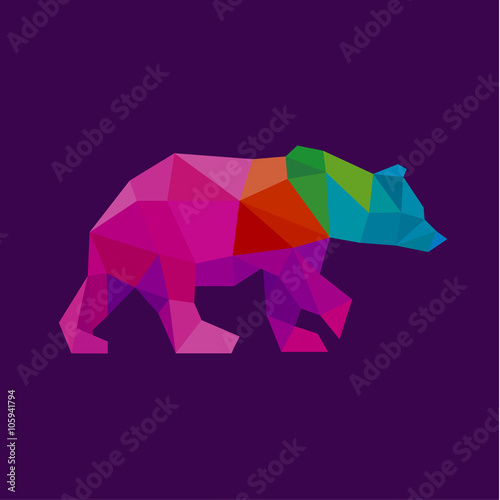 Bear color polygon rainbow in low poly style vector