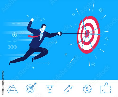 Vector business concept  illustration. businessman hit the target