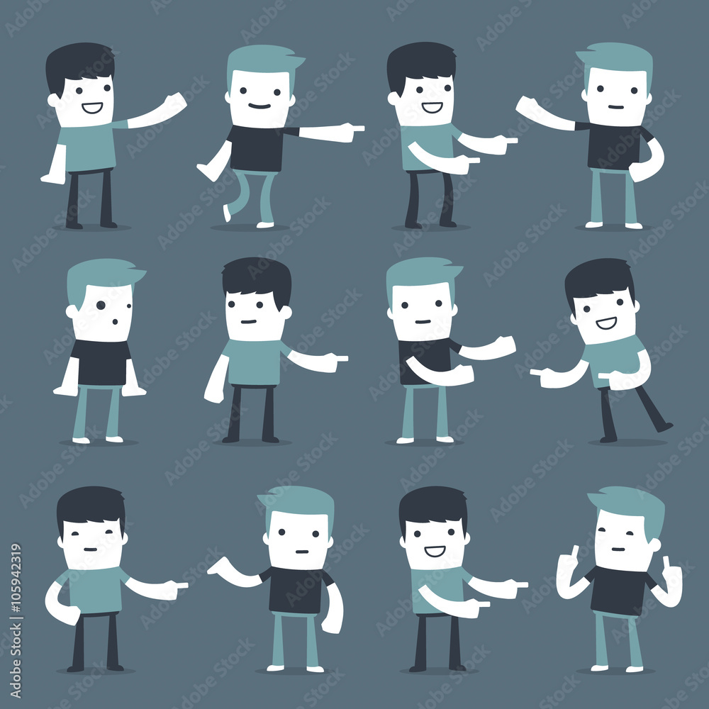 Flat Simple Characters two friends in different situations Flat Simple Characters two friends in different situations