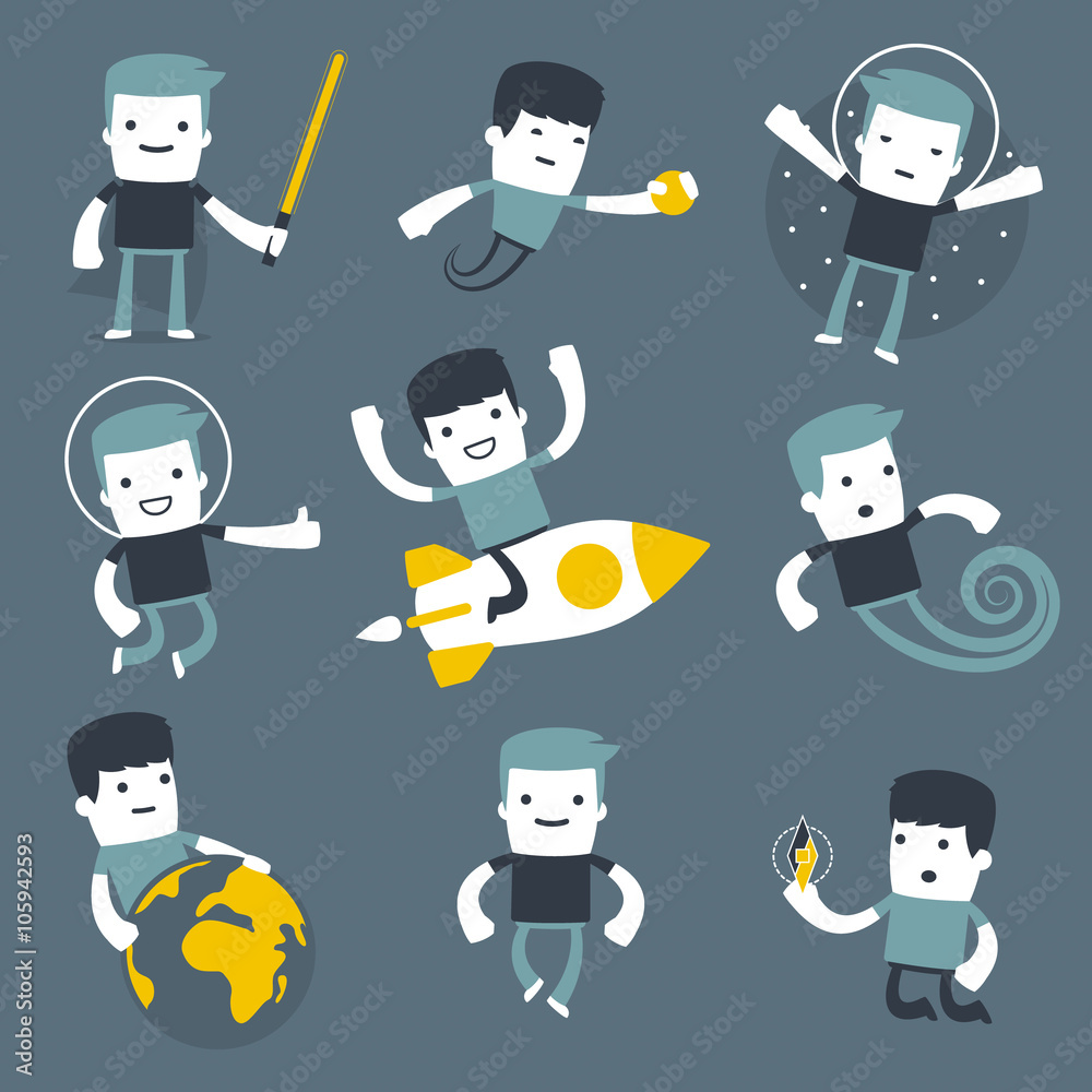 Flat Simple Characters two friends in different situations Flat Simple Characters two friends in different situations
