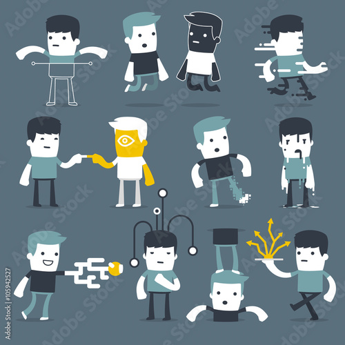 Flat Simple Characters two friends in different situations