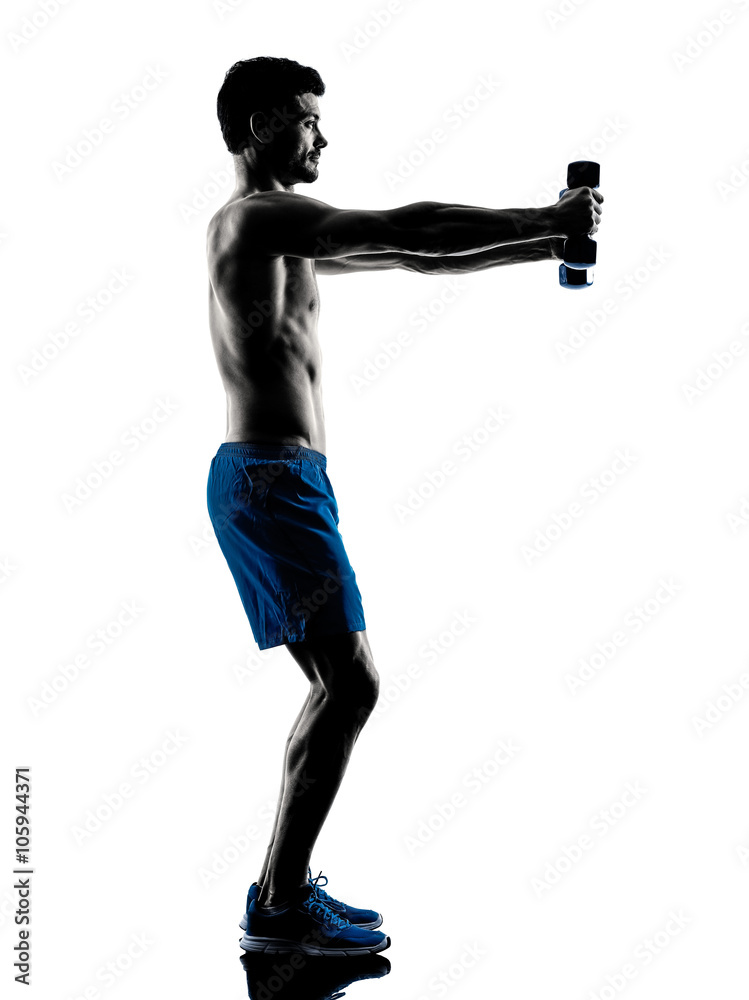 man exercising fitness weights silhouette man exercising fitness weights silhouette
