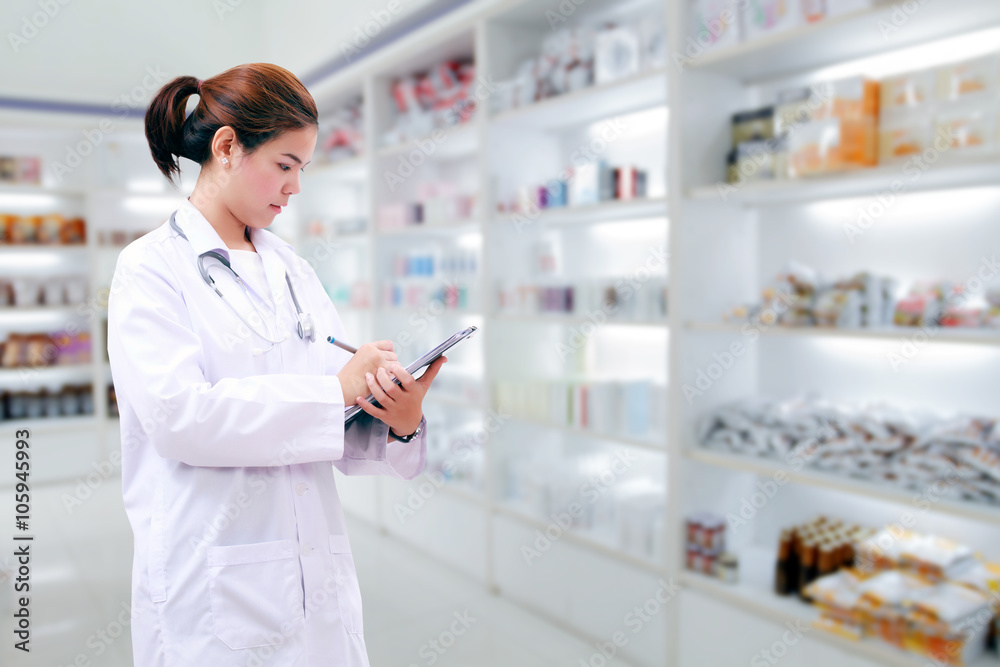 pharmacist chemist and medical doctor woman asia with stethoscop