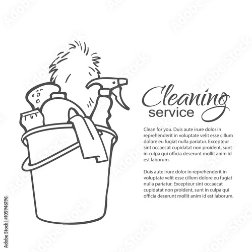 Bucket with cleaning cleaners. Cleaning services.