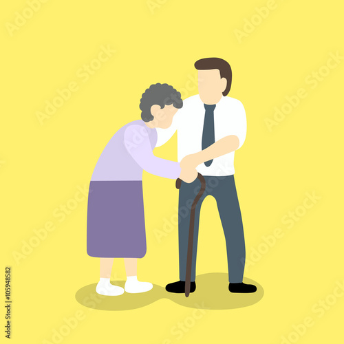 Man helping old woman.