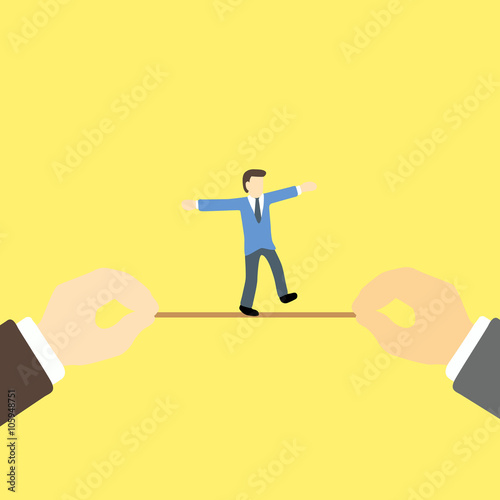 businessman with balancing on the rope.