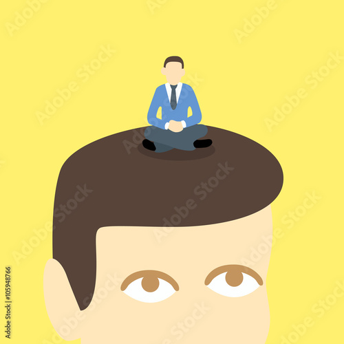 meditation man relaxing on the big head amazed man.