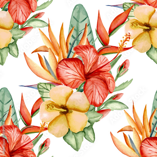Fotografija Seamless pattern with tropical flowers