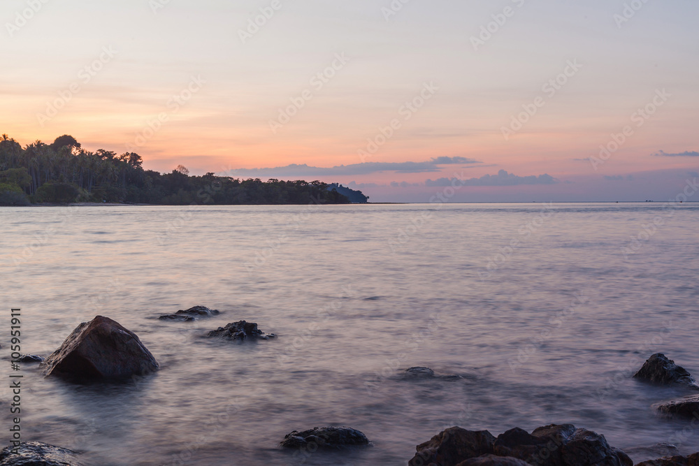 Long exposure of seascape at dusk twilight