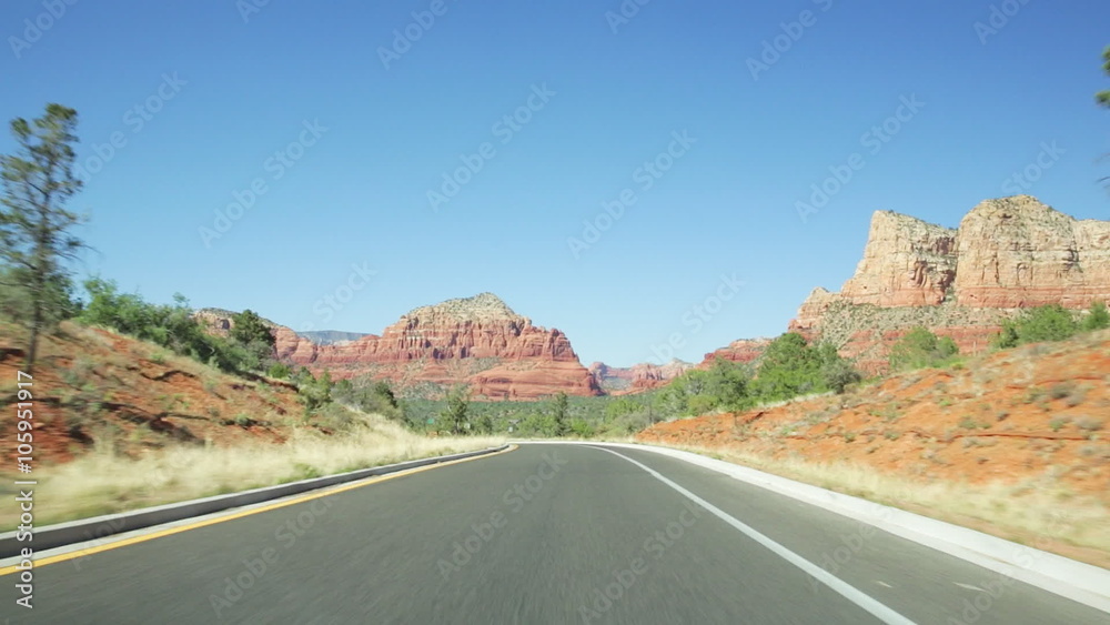 Driving towards Twin Buttes and Two Nuns near Sedona, Arizona. Driving towards Twin Buttes and Two Nuns near Sedona, Arizona.