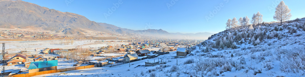 winter panorama of the village Ongudai, Altai, Siberia, Russia