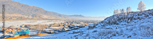 winter panorama of the village Ongudai, Altai, Siberia, Russia