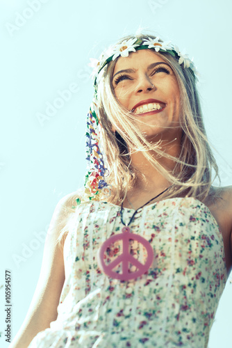 Quadro em tela hippie girl with smile