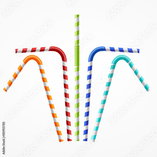 Striped Colorful Drinking Straws Set. Vector
