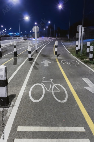 Bicycle lane with night background