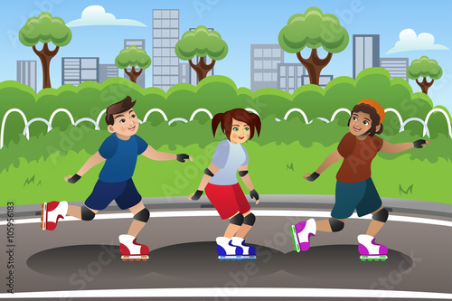 Kids Rollerblading Outdoor