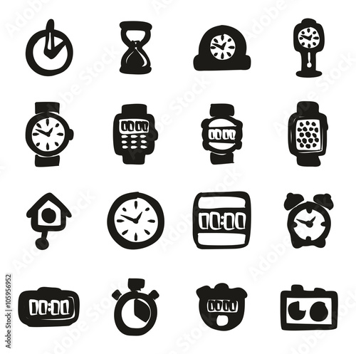 Clock Icons Set 2 Freehand Fill