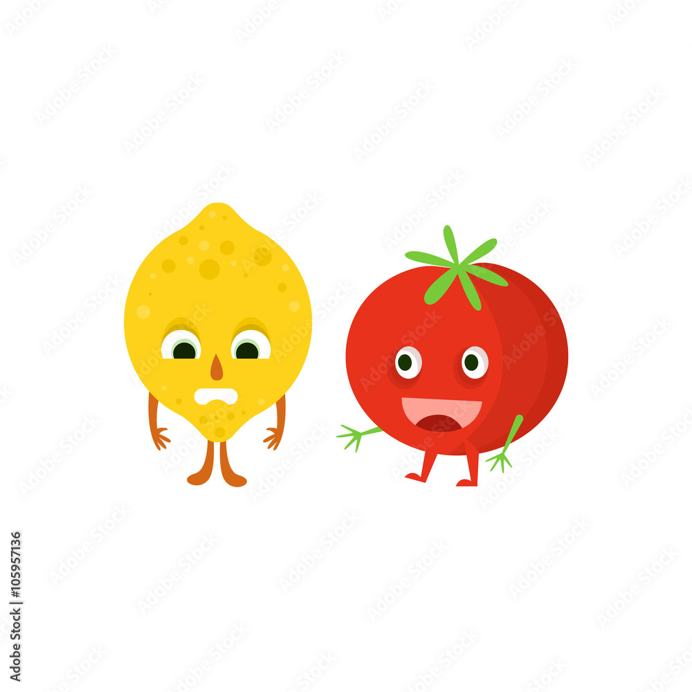 Humanized Lemon And Tomato Illustration Humanized Lemon And Tomato Illustration
