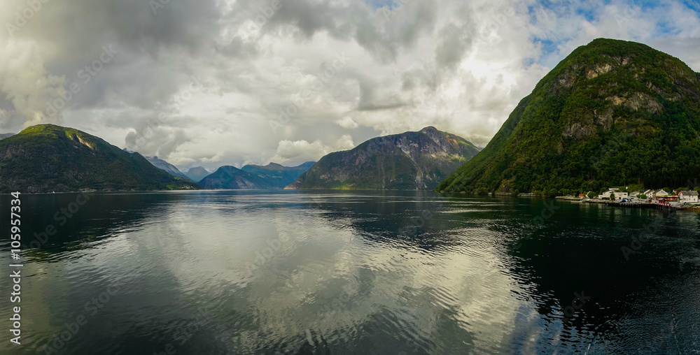 Beautiful summer view of Norwegian fjord.