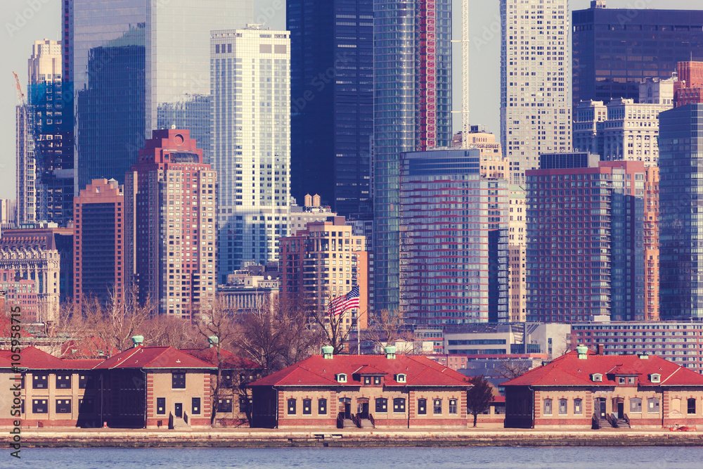 Fototapeta premium Lower Manhattan and Ellis Island