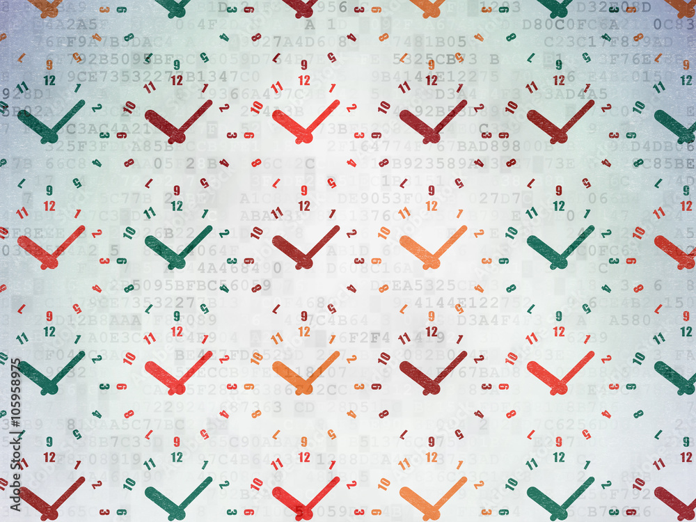 Timeline concept: Clock icons on Digital Paper background Timeline concept: Clock icons on Digital Paper background