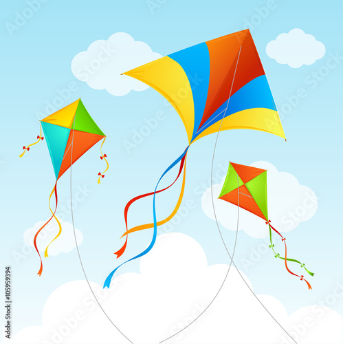 Fly Kite Summer Background. Vector
