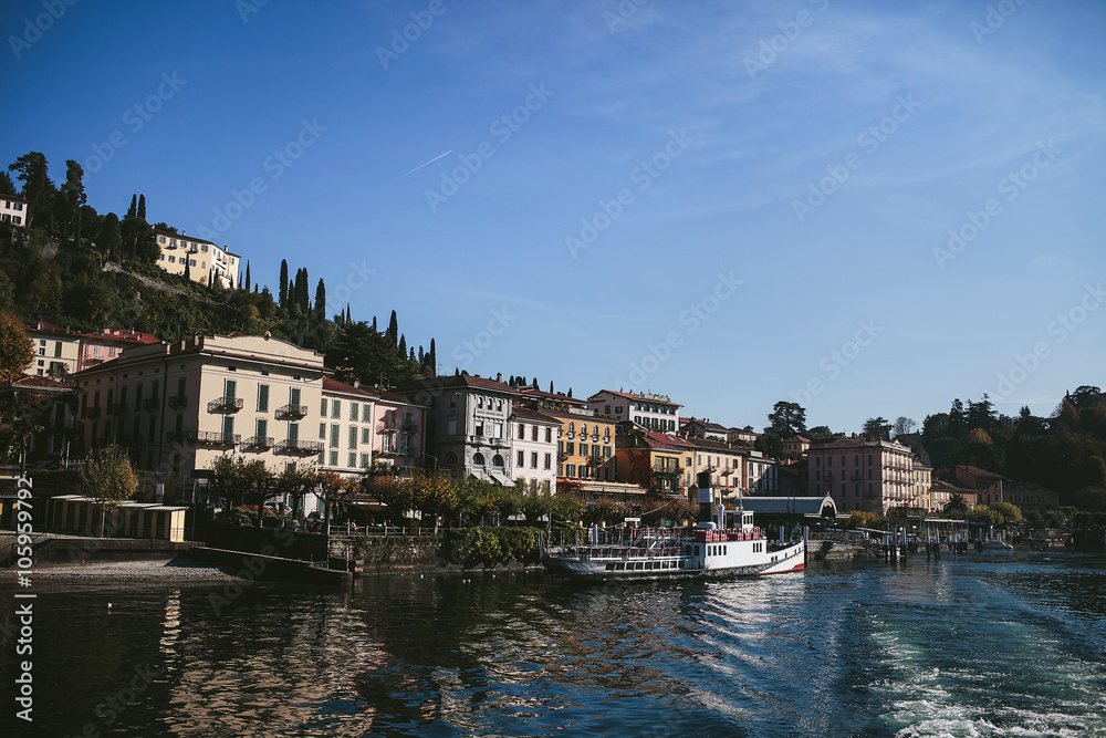 view of the city on the shore of a mountain lake Como