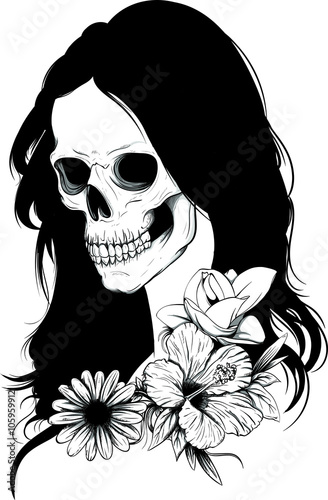 tatuaggio teschio con fiori