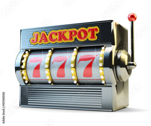 Jackpot, gambling gain, luck and success concept, casino slot machine with winning event isolated on white