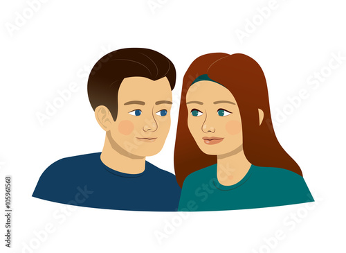 man, woman, young people teenagers, loving couple or friends, maybe twins - sister and brother.