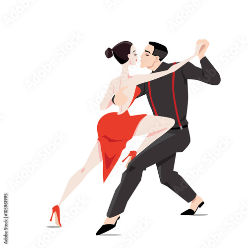 Couple dancing tango on a white background, vector