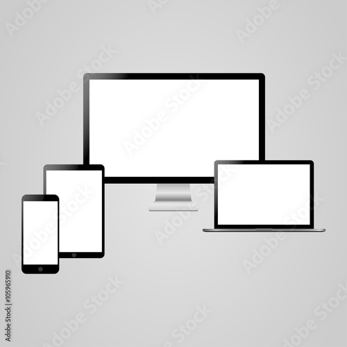 Monitor, laptop, tablet and mobile phone, vector illustration