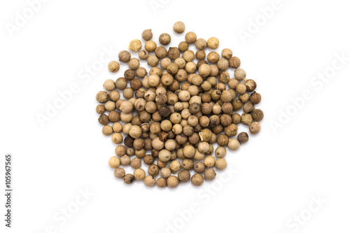 White pepper grains isolated on white background