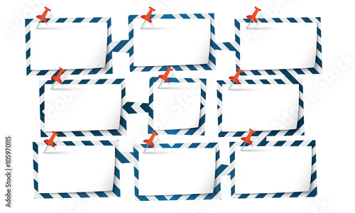 Nine abstract text boxes for your text and push pins