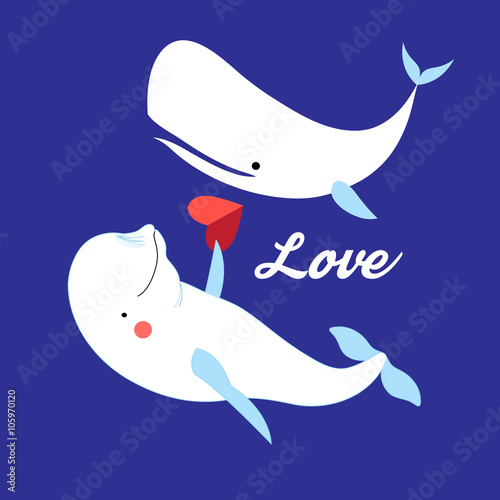 Illustration of white whales in love