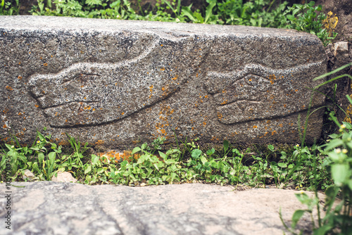 Chavin de Huantar in Huaraz, Peru, South America. Wall texture b photo