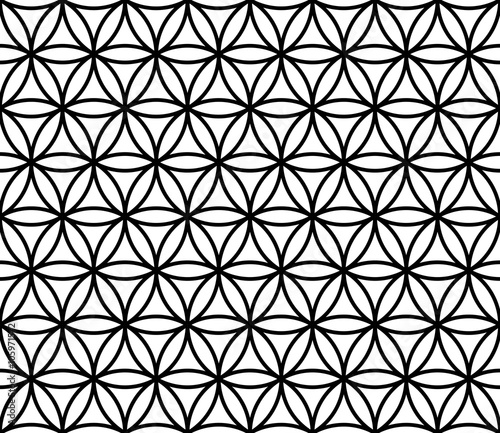 Vector modern seamless sacred geometry pattern flower of life, black and white abstract geometric background, subtle pillow print, monochrome retro texture, hipster fashion design