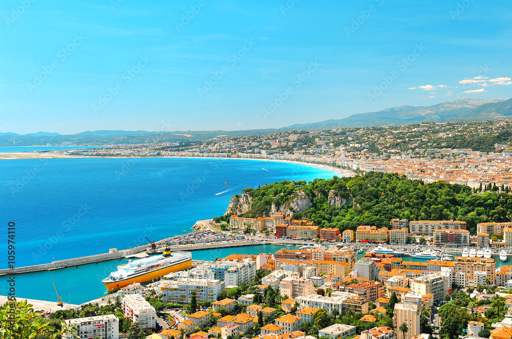 Panoramic view of Nice, Mediterranean Sea, France