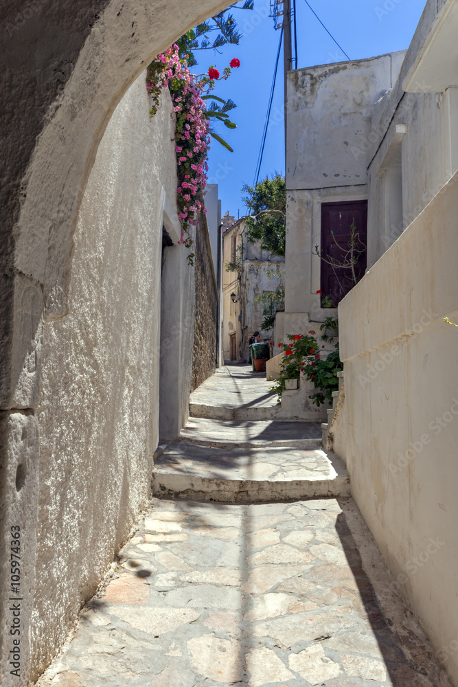 Naklejka premium Small street in the fortress in Chora town, Naxos Island, Cyclades, Greece