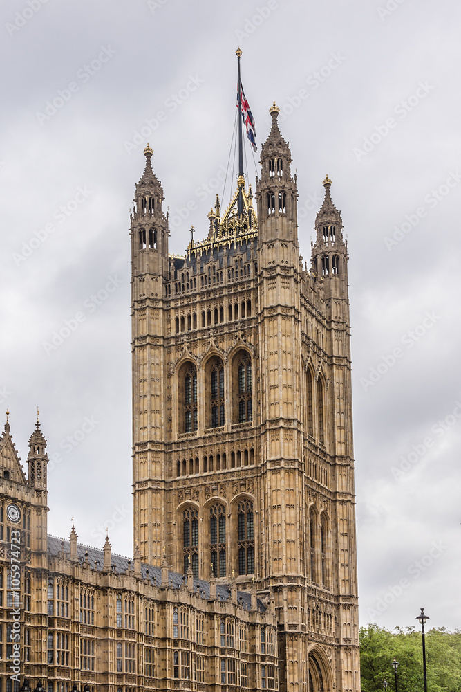 Victoria Tower (98 m) - tower of Palace of Westminster. London