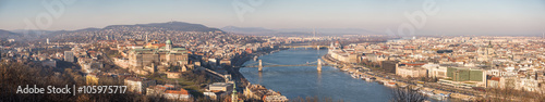 Wide Panoramic View of Budapest and the Danube River as Seen from Gellert Hill Lookout Point