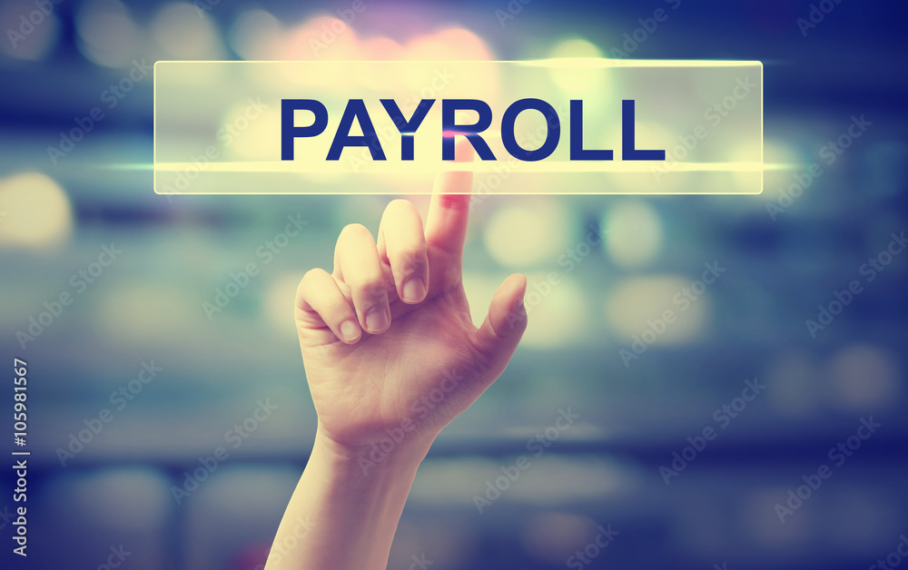 Naklejka premium Payroll concept with hand pressing a button