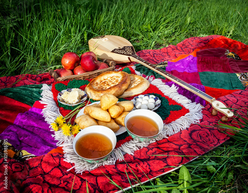 Picnic whit Kazakh traditional food photo